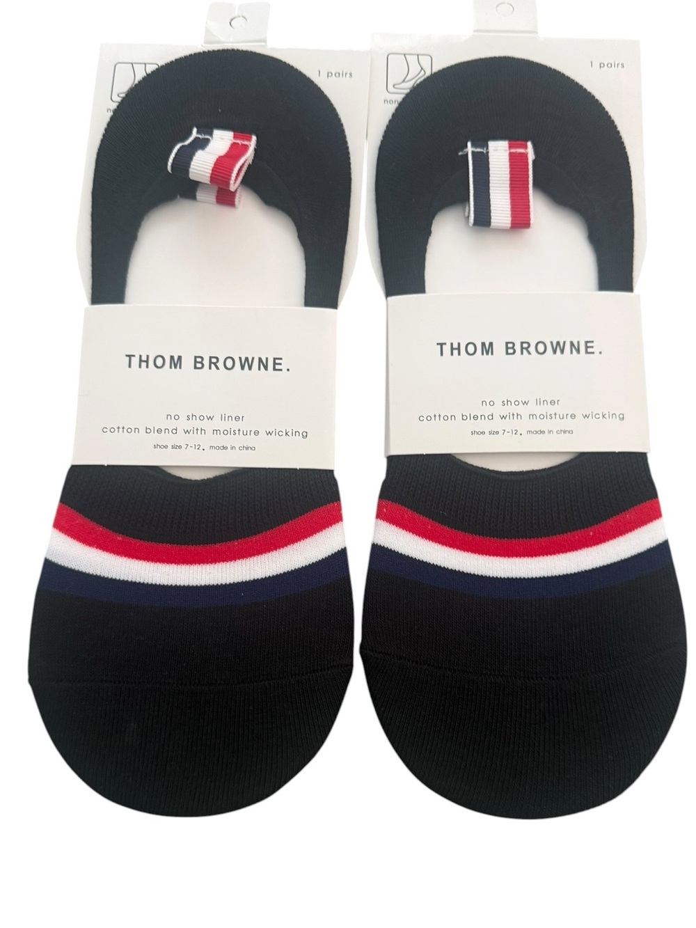 2 Pair Thom Browne Outlet Men’s No-Show Liner Socks with Signature Stripe